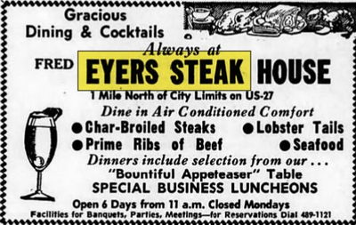 Fred Eyers Steak House (Zum Nordhaus) - Sept 1967 Ad